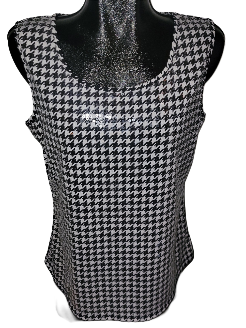 Joan Rivers Black and White Houndstooth Sleeveless Top Size M